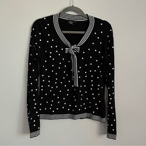iROO Singapore Polka Dot and Stripes Knit Long Sleeve Top-Black/White-Size 40